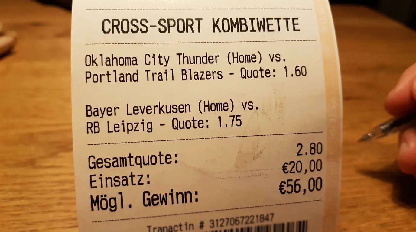 Praxisbeispiel Cross-Sport Kombiwette Basketball Fußball: Quoten 1,60 und 1,75 ergeben Gesamtquote 2,80