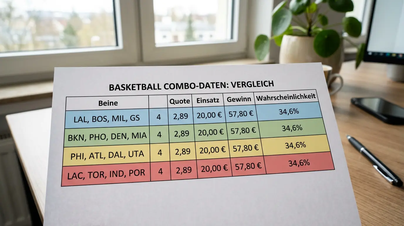 Risiko-Rendite-Vergleich bei 2 bis 5-Bein-Basketball-Kombiwetten – Tabelle der Gewinnchancen