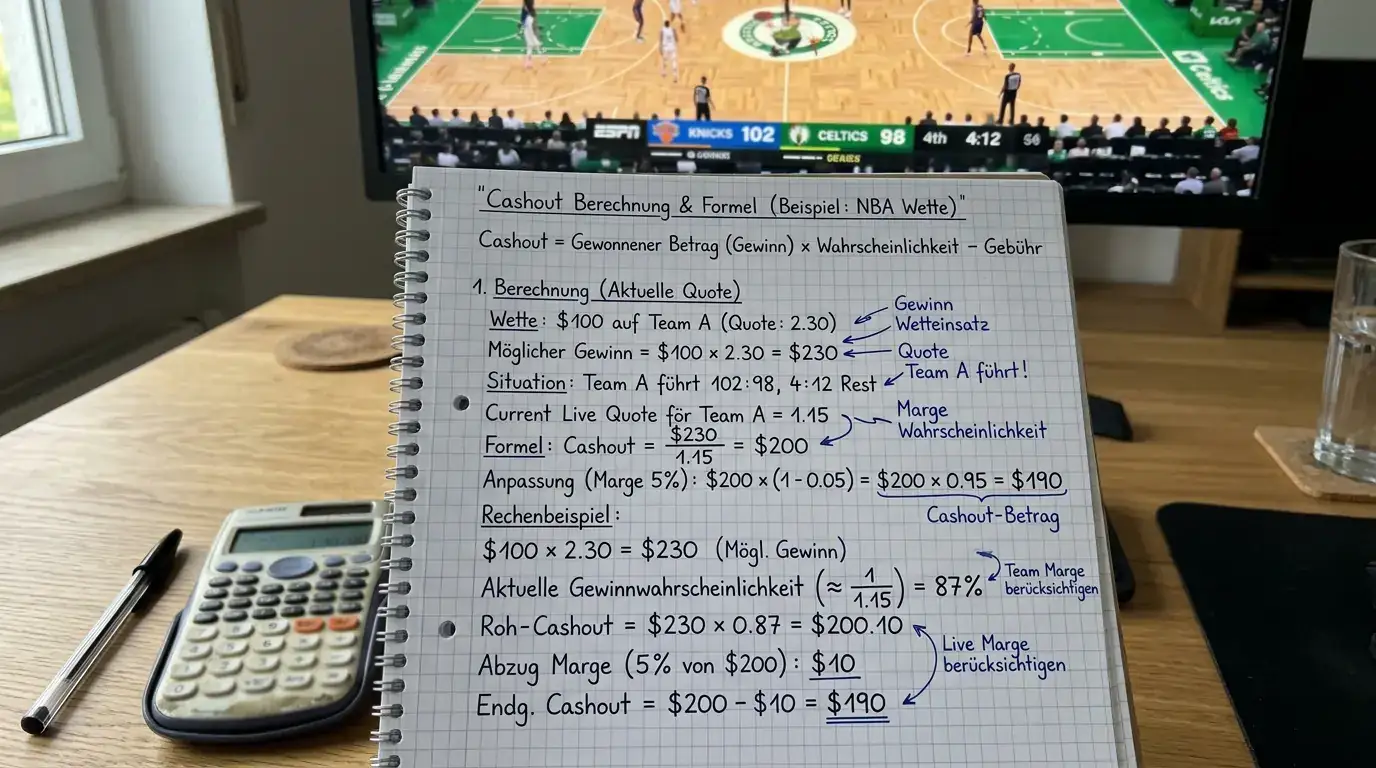 Cashout-Formel für Basketball Kombiwetten mit konkretem NBA-Wettschein-Rechenbeispiel