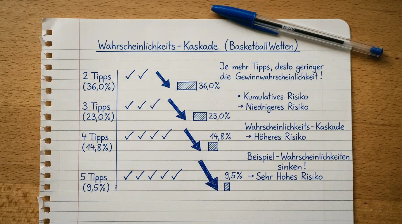 Risikoprofil bei Basketball Kombiwetten: Gewinnwahrscheinlichkeit sinkt mit jeder zusätzlichen Auswahl im Wettschein