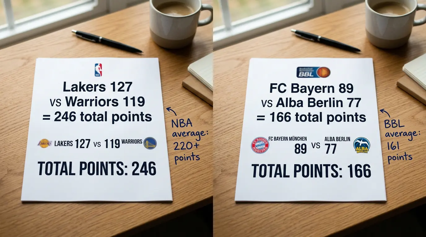 NBA vs. BBL Scoring-Vergleich: durchschnittliche Gesamtpunktzahl und Total-Lines im direkten Vergleich