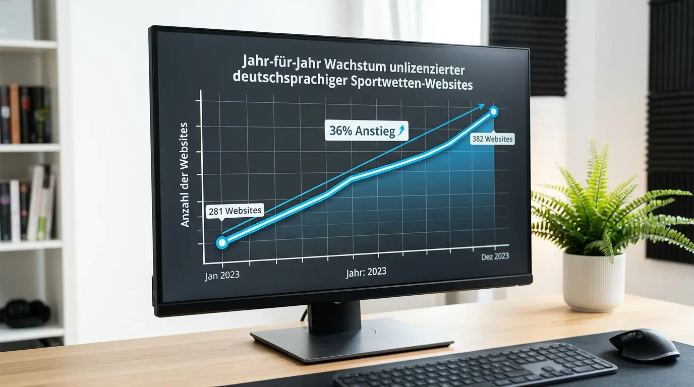 Wachstumstrend illegale Sportwetten Deutschland: Anstieg von 281 auf 382 Seiten zwischen 2023 und 2024 laut GGL