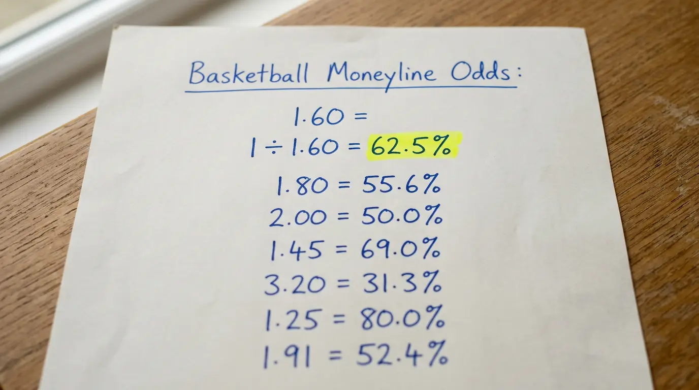 Berechnung der impliziten Wahrscheinlichkeit bei einem Basketball Kombiwetten-Bein mit Quote 1,60