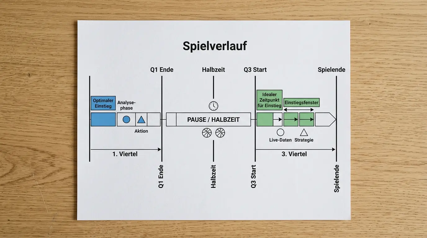 Beste Einstiegsfenster für Live Basketball Kombiwetten: nach erstem Viertel, Halbzeit und nach großem Run