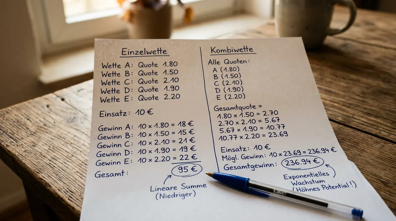 Vergleich Quotenunterschied bei Einzelwette und Basketball Kombiwette: Hebeleffekt der Multiplikation erklärt